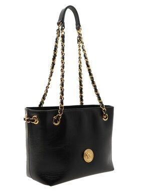Versace Medusa Mini Tote Bag With Chain Strap Black Leather New